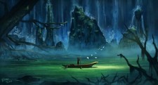 Landscape river boat concept art fantasy waterfall water Custom Gaming Mat Desk picture