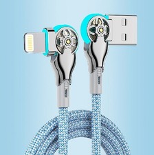 USB-C Fast Charging Cable Braided 180° Rotating Bend LED Light Car Phone Charger picture