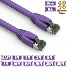 0.5-50FT Cat8 RJ45 Network Ethernet S/FTP Cable Copper Wire 2GHz 40G Purple LOT picture