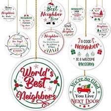 12 Set Neighbor Gifts Christmas Ornaments Ceramic Best Neighbor Ornament Gift... picture