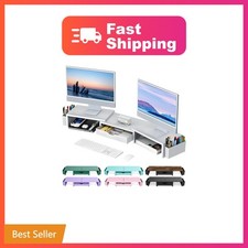 gianotter White Dual Monitor Stand Riser with Drawer picture