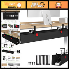 Large No Drill Under Desk Cable Management Tray 36in - Black, Tidy Organizer Sol picture