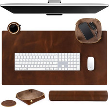 ELIZO Leather Desk Pad Set Real Leather Desk Mat Thick (3Mm) Double Layer (32X16 picture