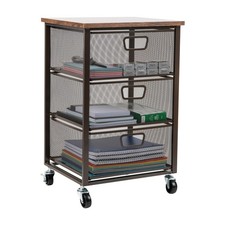 Storage Organizer 3 Drawer Rolling Cabinet Metal Mesh Black Mind Reader Wood picture