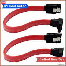 SATA III Cable 2 Pack Red 90 Degree Right Angle 6 Gbps 180mm Locking Latch picture