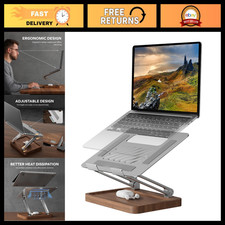 Adjustable Wood Laptop Stand for Desk - Walnut Riser with Storage Base, Ergonomi picture