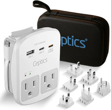 Ceptics 35W Universal Travel Adapter Kit – 2 USA Sockets, USB-A, USBC, 1X PD 35W picture
