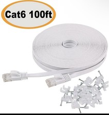 White 100 ft Flat Cat 6 Ethernet Cable  with clips & Rj45 Connectors picture