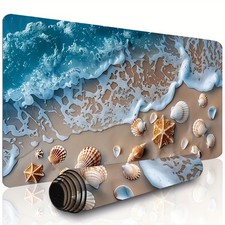 Serene Beach Desk Mat Ocean Wave & Shell Mouse Pad for Home Office & Study picture