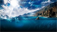 Landscape water iceberg sun clouds split view sea Custom Gaming Mat Desk picture