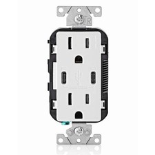 Leviton 30W (6A) USB Dual Type-C/C Power Delivery In-Wall 15 Amp, White picture