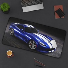 Dodge Viper GTS Blue White - High Quality Stitched Edges Desk Mat Mouse Pad picture