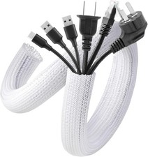 White Cable Sleeve, 2 Pack 5ft - 1.2 Inch Cable Management Cord Hide | Desk Cord picture