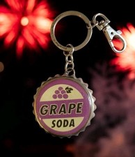 Disney Parks Pixar Up Carl Ellie Grape Soda Cap Keychain Bottle Opener Key Ring picture