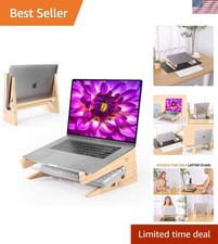 Ergonomic Wooden Laptop Stand with Keyboard Storage - 13-17 Inch Compatibility picture