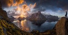 Landscape nature panorama lofoten norway sunset Custom Gaming Mat Desk picture