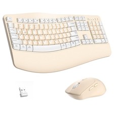 RECCAZR Wireless Ergonomic Keyboard Mouse Combo Wave Keys Latte picture