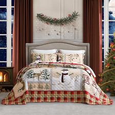 Christmas Queen Bedspreads, Quilted Snowman Plaid Pattern picture