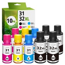 31 Ink 32XL Black Ink Bottle Set for Smart tank 7602 6001 5101, 10 Pack picture
