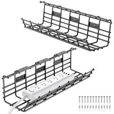 2 Pack DELAMU Under Desk Cable Management Tray, Large Metal Cord Organizer, O... picture