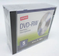 Staples DVD-RW 5 Pack 120 MIN. 4.7 GB Rewritable 5 Disc Set New Sealed  picture