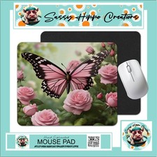 Mouse Pad Pink Butterfly Pink Flowers Summer Anti Slip Back Easy Clean Sublimate picture