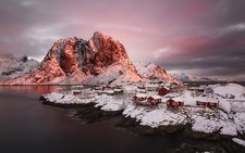 Landscape winter mountains fjord norway snow village Custom Gaming Mat Desk picture