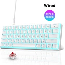 Snpurdiri 60% Wired Gaming Keyboard Ice Blue LED Backlit 61 Red Switch Keys Mini picture