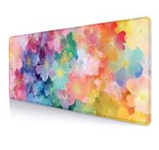 Colorful Flowers Large Mouse Pad Desk Mat Watercolor Floral 31.5x11.8 Inch picture