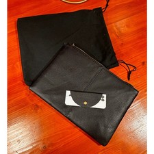 NWOT - Black Leather Laptop Case w/ Leather Cord Keeper in Soft Fabric Pouch picture