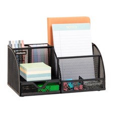 Desktop Organizer 7 Compartment Metal Mesh Black JOEORG BLK Mind Reader Pens picture