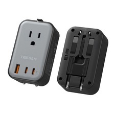 TESSAN Travel Adapter 009, PD 20W Universal Power 2 USB Black Silver picture