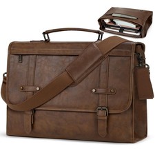 Mens Messenger Bag 17 Inch Waterproof Vintage Leather Laptop Briefcase Large ... picture