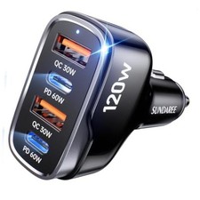 120W USB C Fast Car Charger PD60W/QC30W, 4-Ports Mutiple Car Charger Black picture