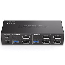 TJCXELE DisplayPort KVM Switch 2 Monitor 2 Computer 4K 144Hz USB 3.0 Dual picture
