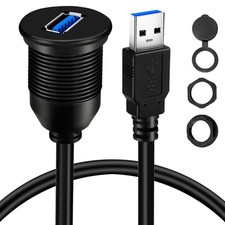 BATIGE Single Port USB 3.0 Male to Female AUX Car Mount Flush 1ft, Black  picture