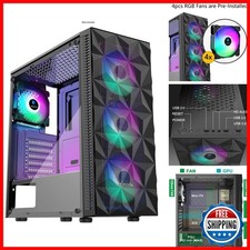 MOROVOL 621 ATX Mid Tower PC Case 4 RGB Fans Tempered Glass picture