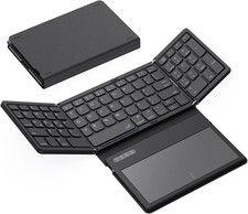 GEODMAER Foldable Bluetooth Keyboard Touchpad Number Pad 3-Device Black picture