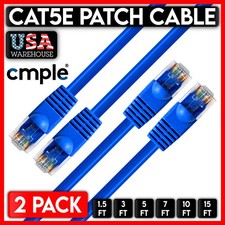 2 PCS Blue Cat5e Patch Cable Cat5 Ethernet Cord RJ45 Connectors LAN UTP Wire picture