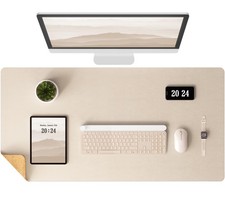 Aothia Dual-Sided Desk Mat Cork & Leather Protector Beige 37.8