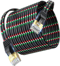 Ethernet Cable 25 ft, Flat Slim Nylon Braided Heavy Duty Cat7 Internet Network C picture