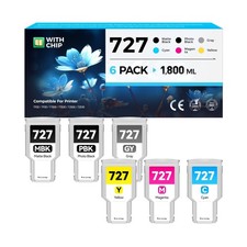 727 Ink Cartridges set 6-Pack 300-ml High Yield Replacement for HP 727 Ink F9... picture