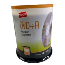 100 Discs Staples Recordable DVD+R Spindle 4.7 GB 16x 120min - Sealed picture