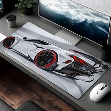 1pc Extra-Large Gaming Mouse Pad with White Sports Car Design, Non-Slip Rubber picture