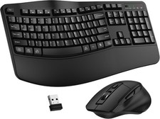 Wireless Keyboard and Mouse Combo, 2.4G Ergonomic Wave Keys(Black) picture