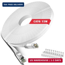 Cat 6 Ethernet Cable 50 ft White - Flat Internet Network LAN Patch Cords - Solid picture