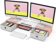 Dual Monitor Stand Riser with Two Drawers, Extra Large Storage Monitor picture