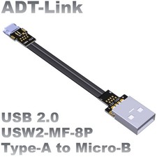 ADT-Link USB2.0 Cable USB A Male to Angled Micro-B Female Power Adapter Cord New picture