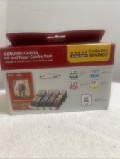 Genuine Canon PGI-220BK / CLI-221C,M,Y Ink & Photo Paper Combo Pack Sealed inks picture