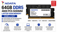 NEW ADATA 64GB (32GB x 2) DDR5 4800 PC5 SODIMM Laptop RAM MEMORY AD5S480032G-B picture
